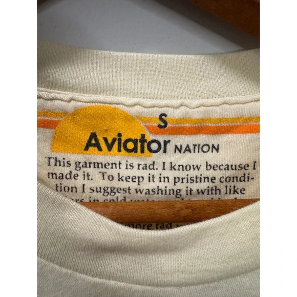 Aviator Nation Rainbow Graphic Cropped T-Shirt Cream Raw Hem Small - Picture 4 of 5